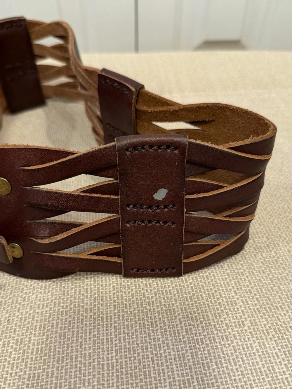 Lucky Penny Anthropologie Brown Leather Belt Braided Women’s Size S